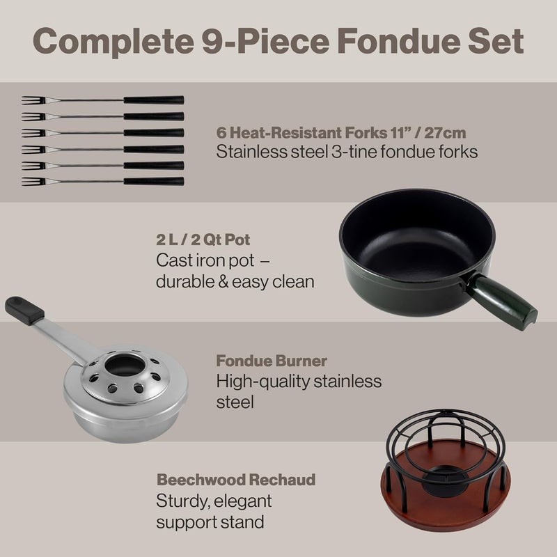 Swissmar F66351 Complete Fondue Set for 6 People - Cast Iron Pot with Beech Wood Base - Image 5